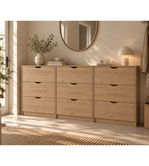 Armoire à chaussures Livo - aspect chêne avec 9 portes