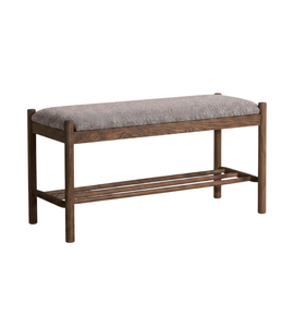 Banc Mathew en chêne fumé avec assise rembourrée couleur sable, 90 x 35 x 45 cm
