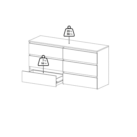 Maise commode H:70 x L:138 x L:41 cm avec 6 tiroirs en aspect chêne
