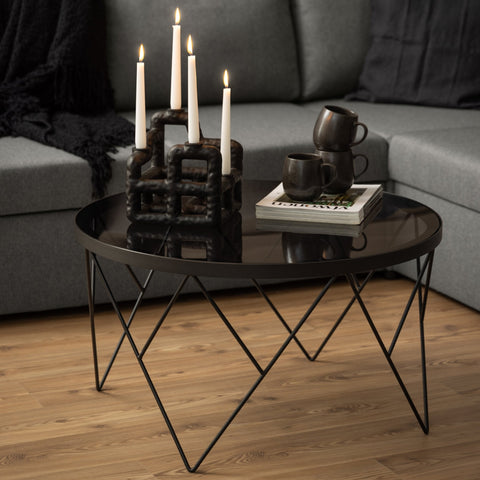 Table basse Halstow en métal noir avec verre Ø80 cm