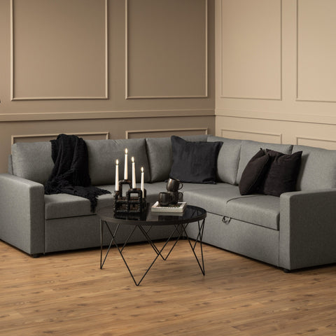 Table basse Halstow en métal noir avec verre Ø80 cm