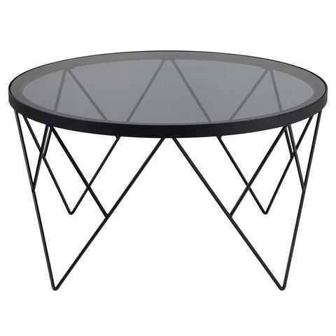 Table basse Halstow en métal noir avec verre Ø80 cm