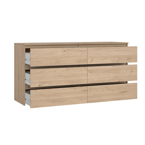 Maise commode H:70 x L:138 x L:41 cm avec 6 tiroirs en aspect chêne