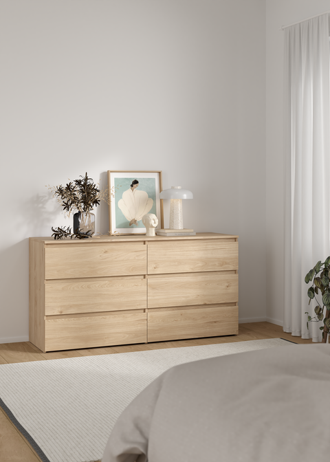 Maise commode H:70 x L:138 x L:41 cm avec 6 tiroirs en aspect chêne