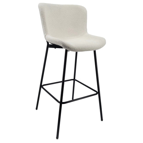 Adena - Tabouret de bar avec dossier en bouclé blanc 65 cm