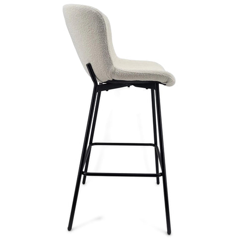 Adena - Tabouret de bar avec dossier en bouclé blanc 65 cm