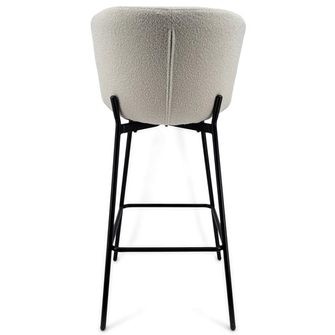 Adena - Tabouret de bar avec dossier en bouclé blanc 65 cm