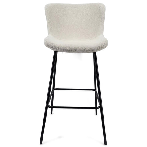 Adena - Tabouret de bar avec dossier en bouclé blanc 65 cm