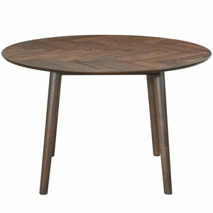 Miles – Table à manger ronde Ø120 cm en placage chêne fumé avec motif en chevrons