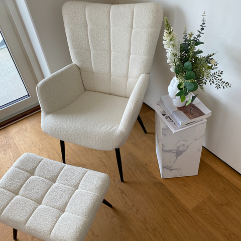 Alfred - Fauteuil avec repose-pieds - Beige