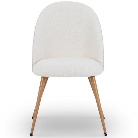 Annika Chaise de salle à manger – Tissu bouclé blanc avec pieds en chêne