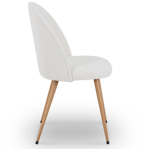 Annika Chaise de salle à manger – Tissu bouclé blanc avec pieds en chêne