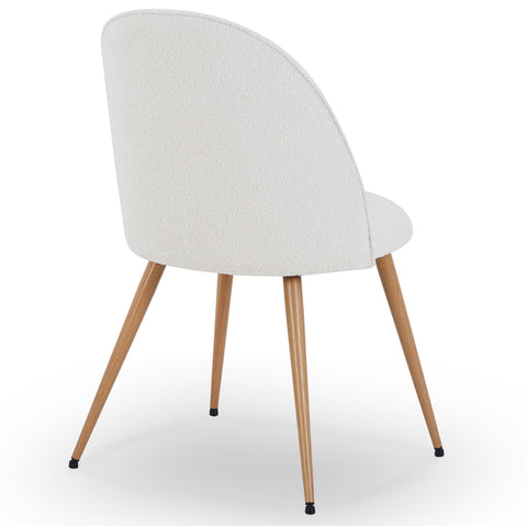 Annika Chaise de salle à manger – Tissu bouclé blanc avec pieds en chêne