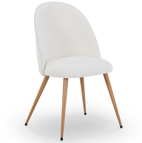 Annika Chaise de salle à manger – Tissu bouclé blanc avec pieds en chêne
