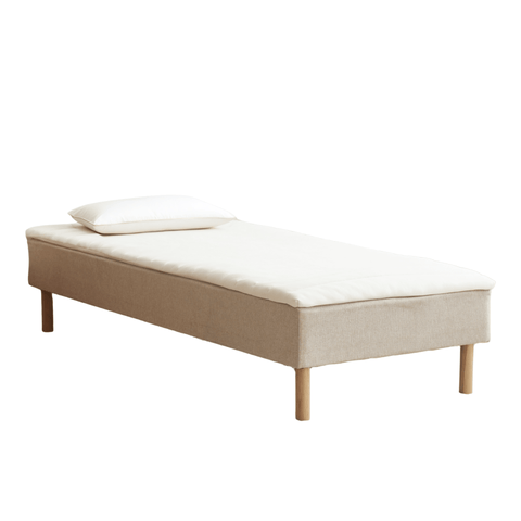 Sommier tapissier beige 90x200 cm avec surmatelas en mousse PU 4 cm, pieds exclus