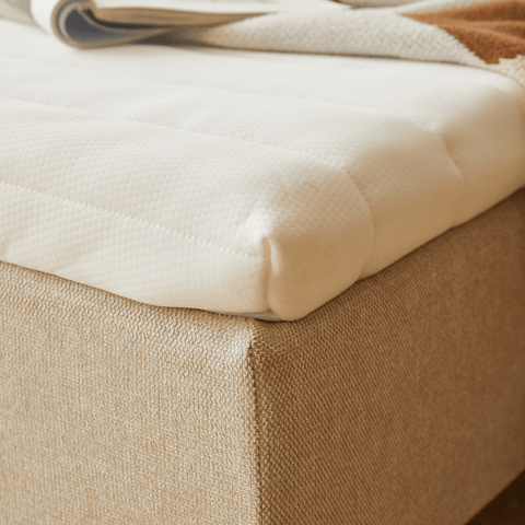 Premium sommier tapissier beige 180x200 cm avec surmatelas en mousse à mémoire de forme 7 cm, pieds exclus