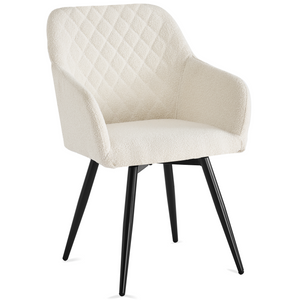 Carlo - Chaise de salle à manger rembourrée en bouclé blanc avec accoudoirs