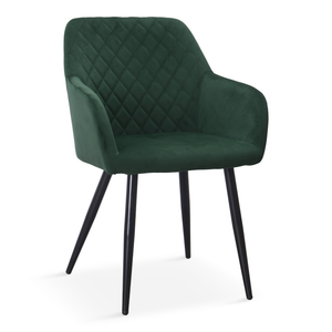 Carlo - Chaise de salle à manger en velours vert avec accoudoirs