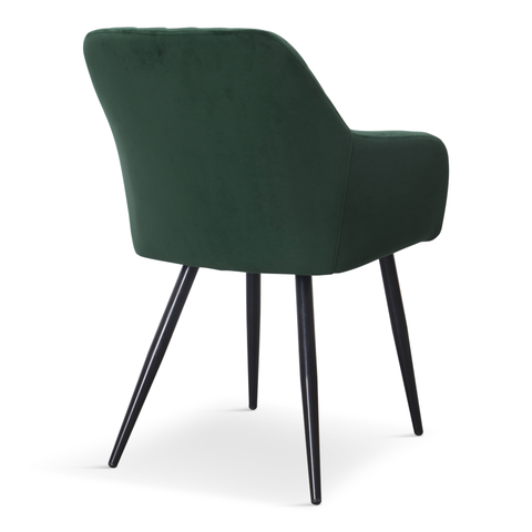 Carlo - Chaise de salle à manger en velours vert avec accoudoirs