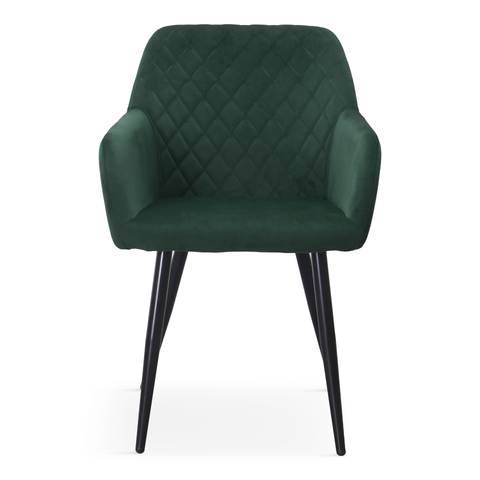 Carlo - Chaise de salle à manger en velours vert avec accoudoirs
