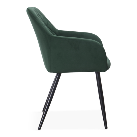 Carlo - Chaise de salle à manger en velours vert avec accoudoirs