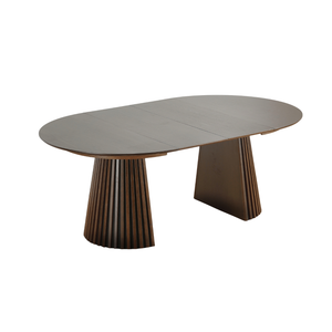 Lewis - Table de salle à manger ronde à lattes en placage chêne fumé avec rallonge 100/140/180 cm - 2x rallonges incluses