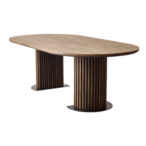 Matteo - Table à lattes avec sommier à lattes en chêne massif fumé 240x120x77 cm