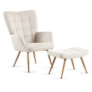 Allison Fauteuil avec Repose-pieds - tissu beige avec effet chêne