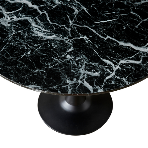 Zander - Table de salle à manger ronde en aspect marbre noir avec pied en trompette Ø100 cm