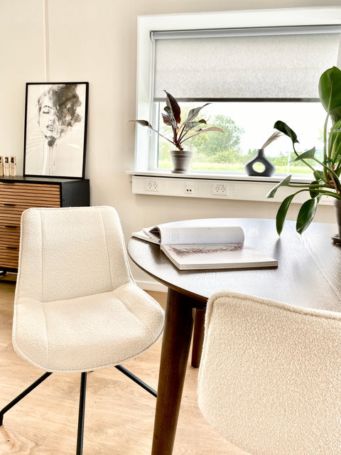 Maja - Chaise de salle à manger en bouclette blanche avec rotation à 360 degrés