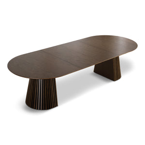 Lewis – Table à manger ovale à lattes en placage chêne fumé avec rallonge 200/250/300 cm – 2 rallonges incluses