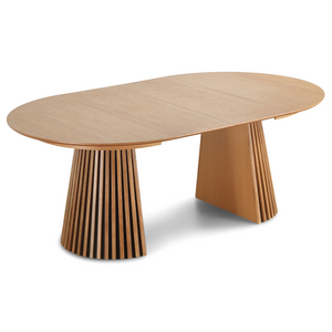 Lewis - Table ronde en placage de chêne avec rallonge 120/160/200 cm - 2 rallonges incluses