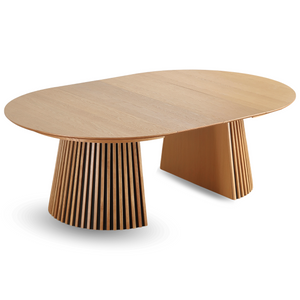 Lewis - Table ronde à lamelles en placage de chêne avec rallonge 150/190/230 cm - 2 rallonges incluses