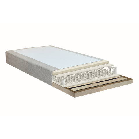 Sommier tapissier beige 180x200 cm avec surmatelas en mousse PU 4 cm, pieds exclus