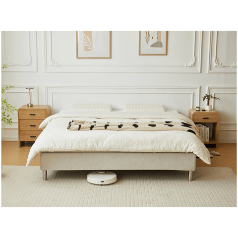 Premium lit boxspring beige 180x200 cm avec surmatelas en mousse à mémoire de forme 7 cm, pieds chromés inclus