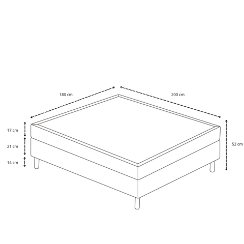 Lit boxspring beige 180x200 cm avec surmatelas en mousse PU 4 cm, pieds chromés inclus
