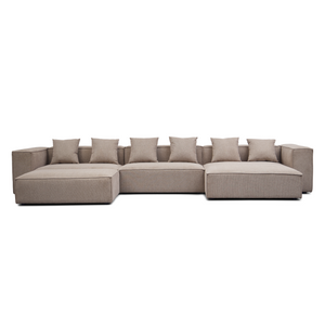 Hailey - Canapé modul chaiselong droit avec pouf en sable L : 415 x P : 172 x H : 65 cm