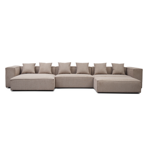 Hailey - Canapé modul chaiselong gauche avec pouf en sable L : 415 x P : 172 x H : 65 cm