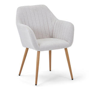 Vanessa chaise de salle à manger avec accoudoirs - tissu beige et aspect chêne