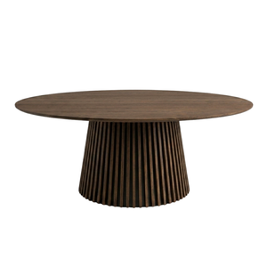 Lewis - Table de salle à manger ronde à lattes en placage chêne fumé sans rallonge Ø180 cm