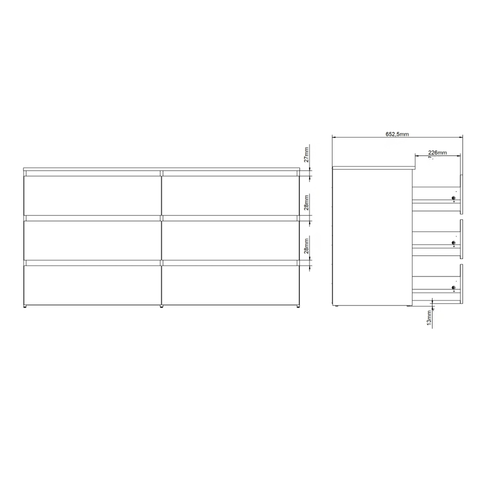 Maise commode 70x138x41 cm avec 6 tiroirs en blanc