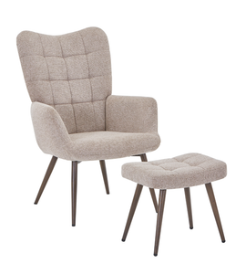 Fauteuil Robert avec repose-pieds - tissu couleur sable et finition chêne fumé