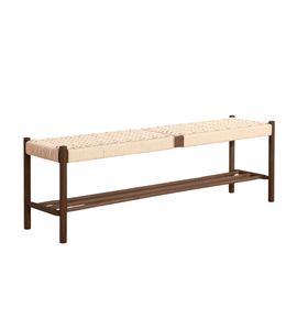 Banc Mathew en chêne fumé avec assise tressée 140 x 35 x 45 cm