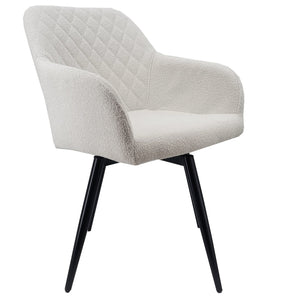 Carlo - Chaise de salle à manger en bouclé blanc avec rotation à 360 degrés