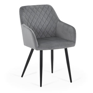 Carlo - Chaise de salle à manger en velours gris avec accoudoirs