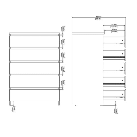 Commode Naia 5 tiroirs blanc H : 111.3 x L : 77 x P : 50 cm