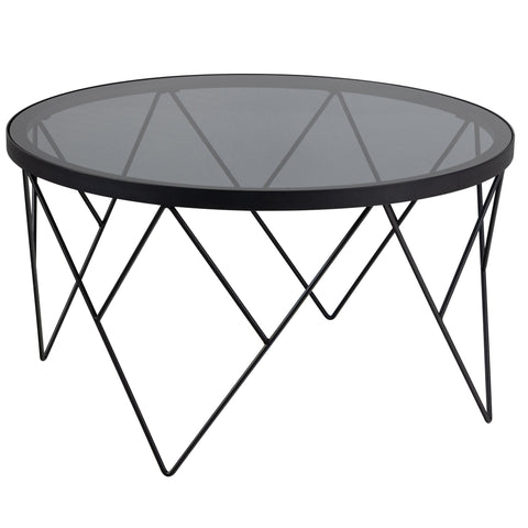Table basse Halstow en métal noir avec verre Ø80 cm