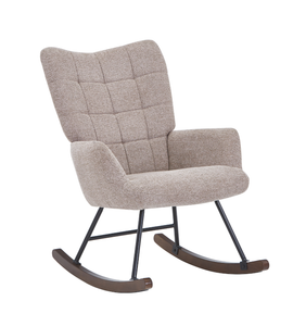 Fauteuil à bascule Robert avec accoudoirs - Tissu couleur sable et chêne fumé