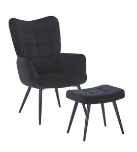 Fauteuil Robert avec repose-pieds - velours noir