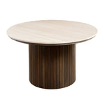 Enzo - Table basse avec plateau en pierre et pied en lamelles de chêne fumé Ø78 cm